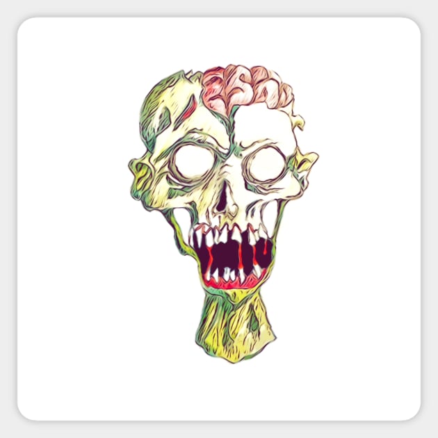 Killer zombie head Sticker by Glenbobagins